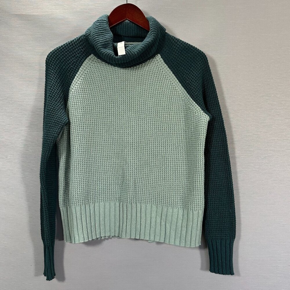 Madewell Sweater Womens XXS Colorblock Eastbrook Turtleneck Cross Back Green NEW